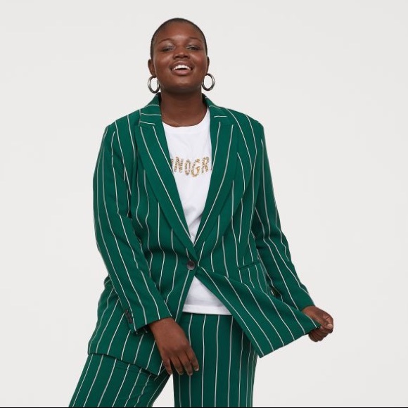 Coats | Hm Green Striped Blazer | Poshmark